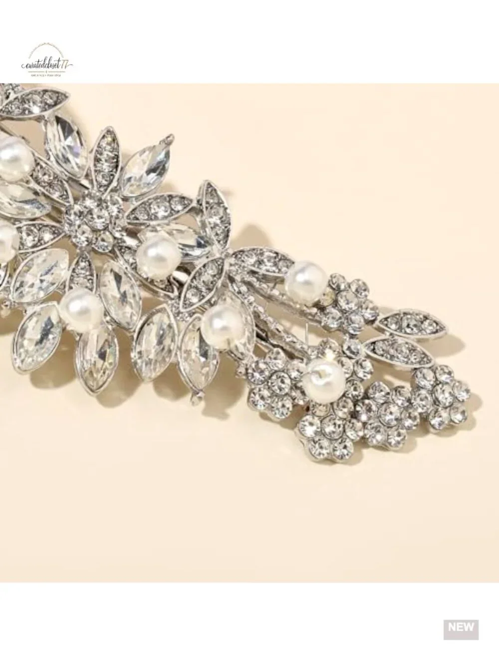 Crystal Rhinestone Pearl Hair Clip Comb Silver Wedding Hair Accessory Bridal